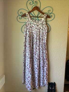 Anokhi White cotton Floral Sleeveless Maxi Dress